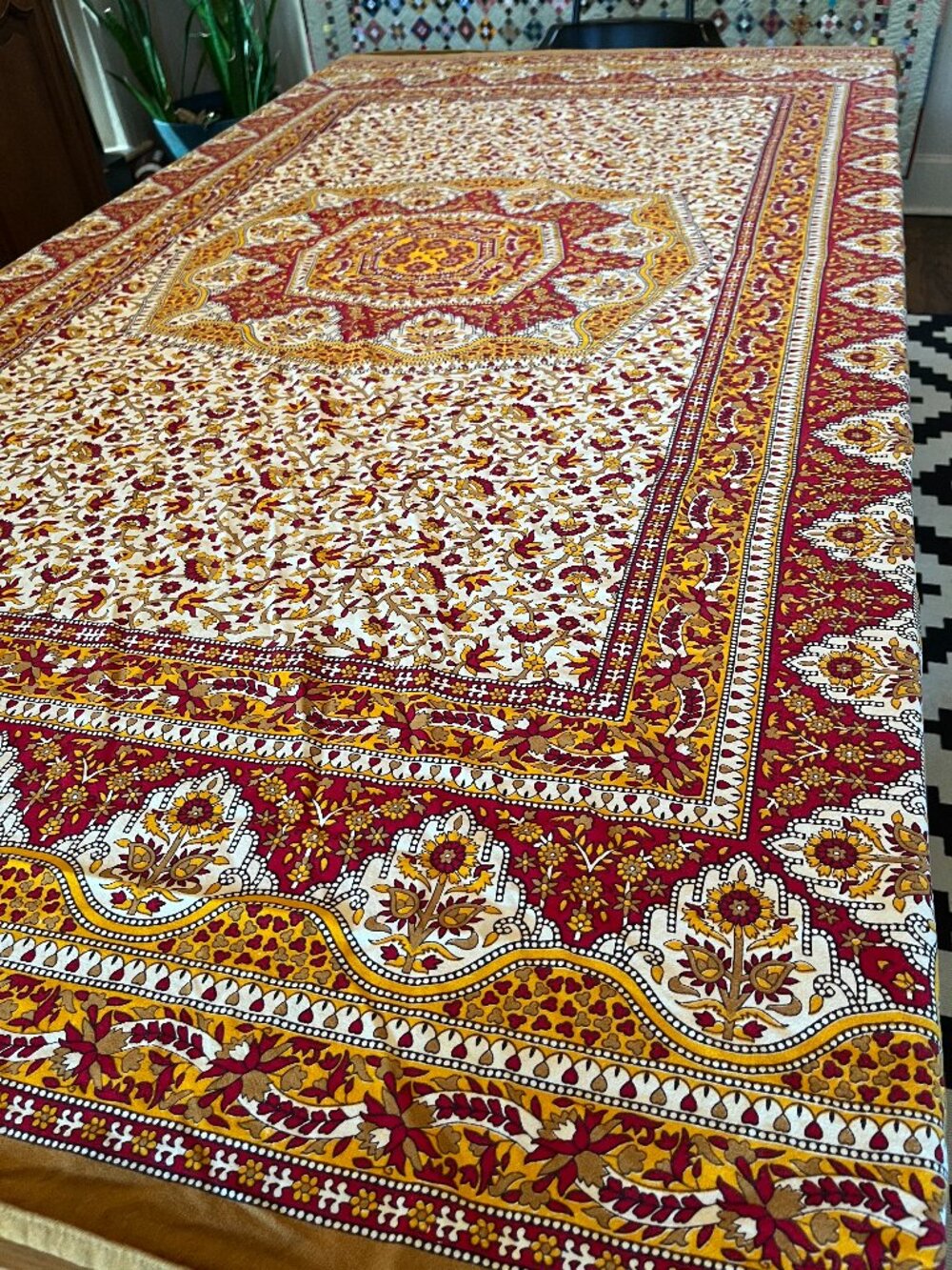 Co-optex Handlooms Hand Blocked Kalamkari Tablecloth Persian Floral 82" x 56"
